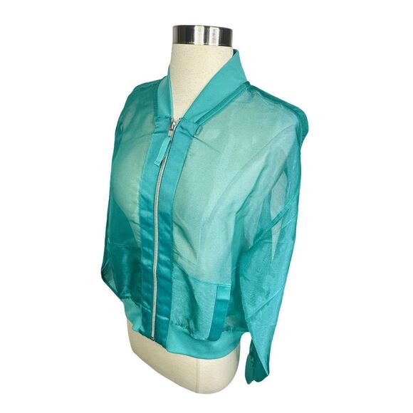 GSTQ Sheer Bomber Jacket - Size Medium - Peacock - $198 Retail - Picture 3 of 8